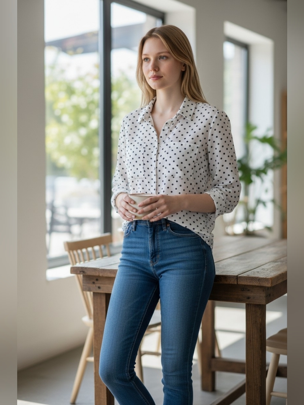 Velvet Heart White Blouse with Black Polka Dots
